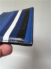 PRADA PRINTED SAFFIANO LEATHER CARD HOLDER BLUE STRIPE 2MC223